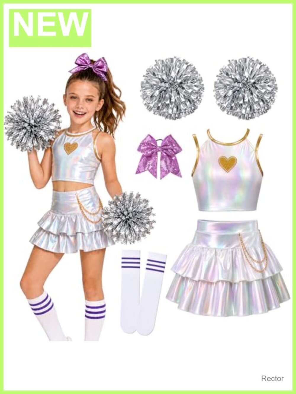 Girls Cheerleader Costume Set with Pom Poms